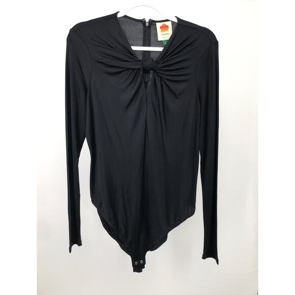 FARM Rio Black Jersey Knit Knotted Front Long Sleeve Bodysuit Womens L - Picture 1 of 9